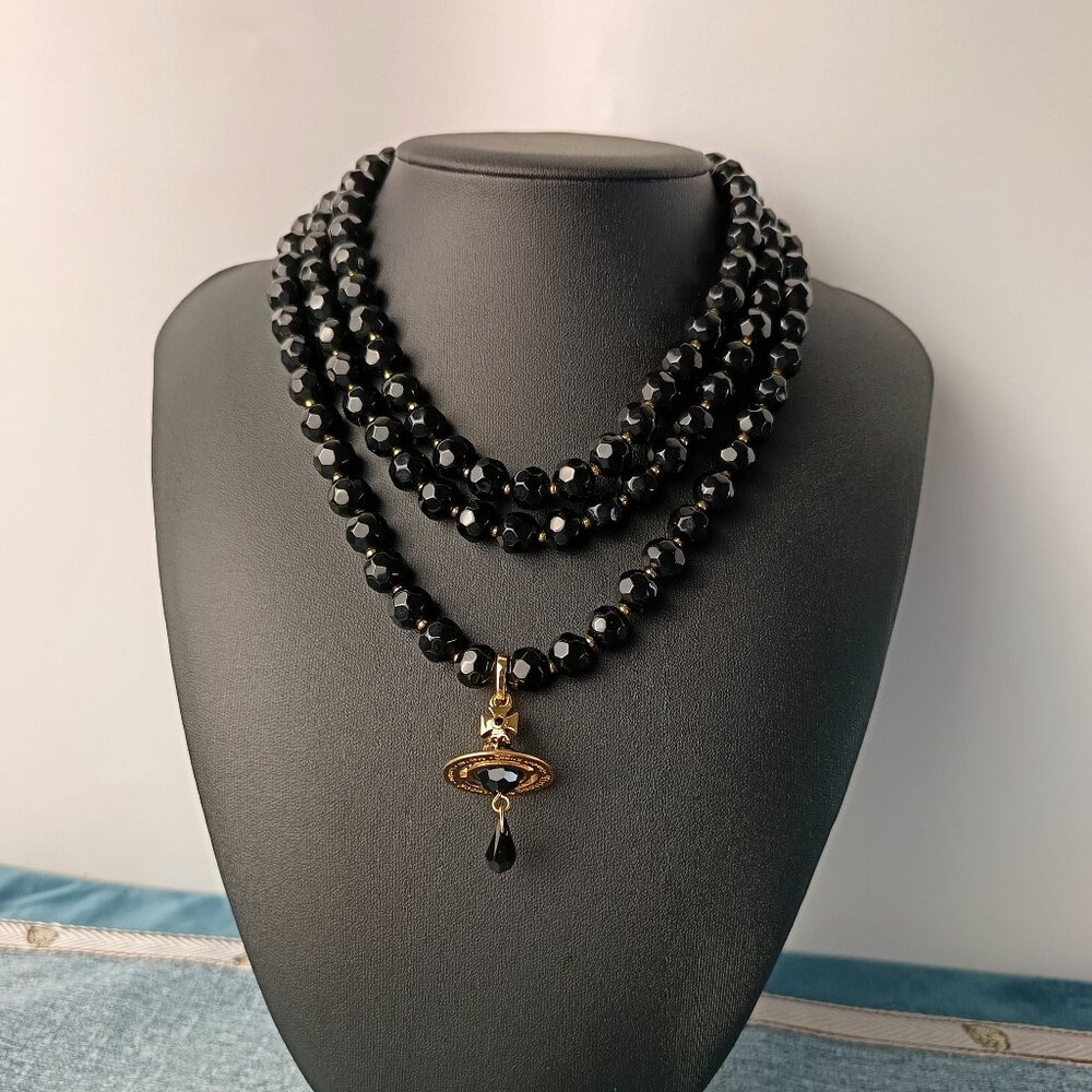 Vivienne Westwood Three Row Pearl Bas Relief Choker in gold